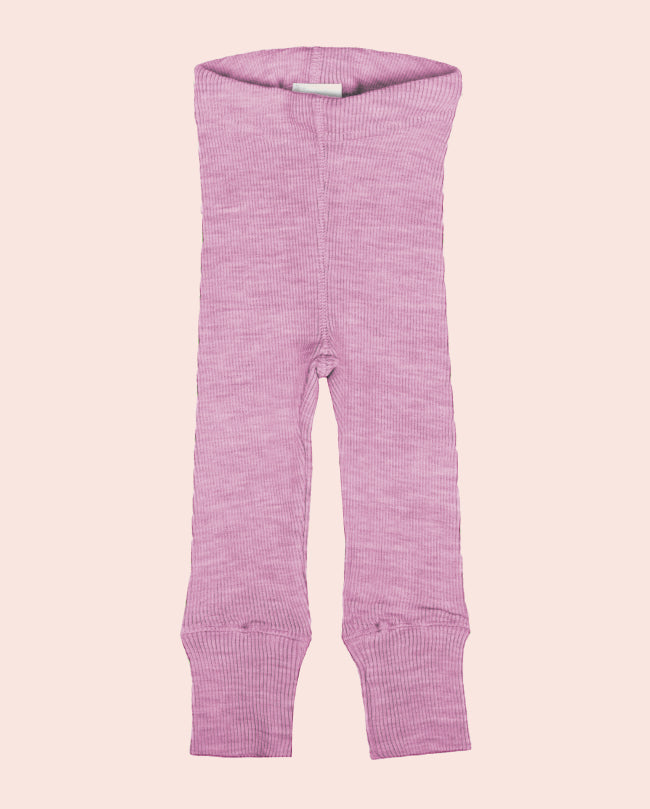 Barnleggings i ribbstickad merinoull från ManyMonths, färg West Wind Rose
