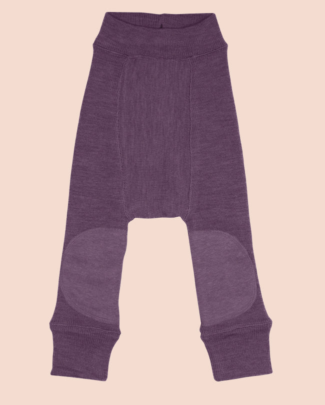 Longies med knälappar i ribbstickad merinoull från ManyMonths, färg Dusty Grape