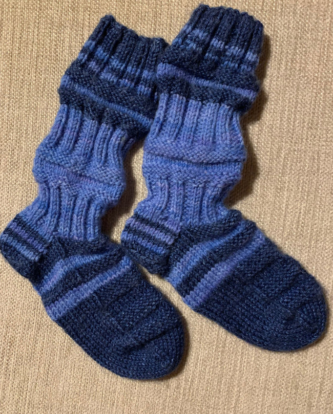 Tågsockor av restgarn, 14cm i foten