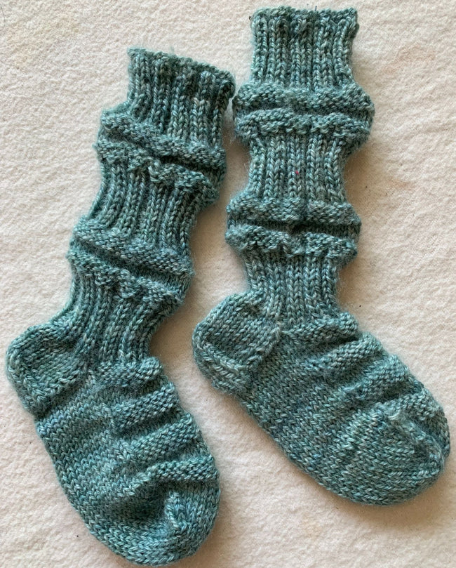 Tågsockor av restgarn, 11cm i foten