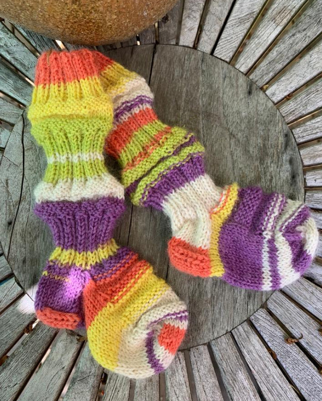 Tågsockor av restgarn, 9.5cm i foten
