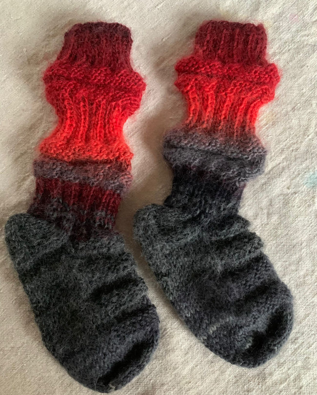 Tågsockor av restgarn, 11cm i foten
