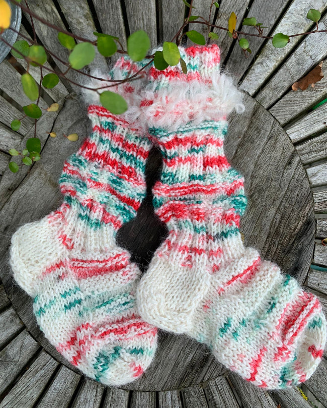 Tågsockor av restgarn, 11,5cm i foten