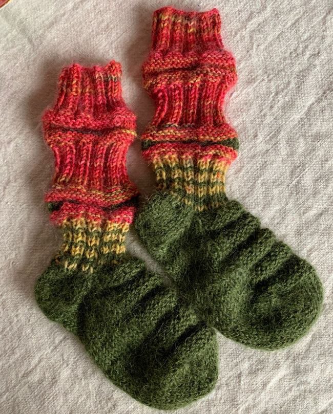Tågsockor av restgarn, 13cm i foten