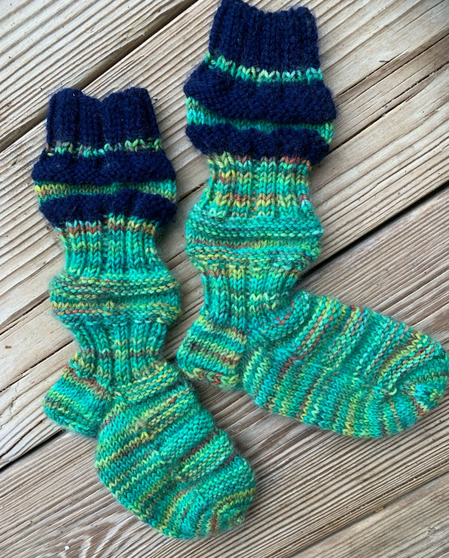 Tågsockor av restgarn, 13cm i foten