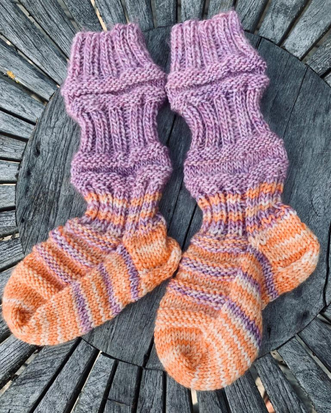 
                  
                    Tågsockor av restgarn, 11cm i foten
                  
                