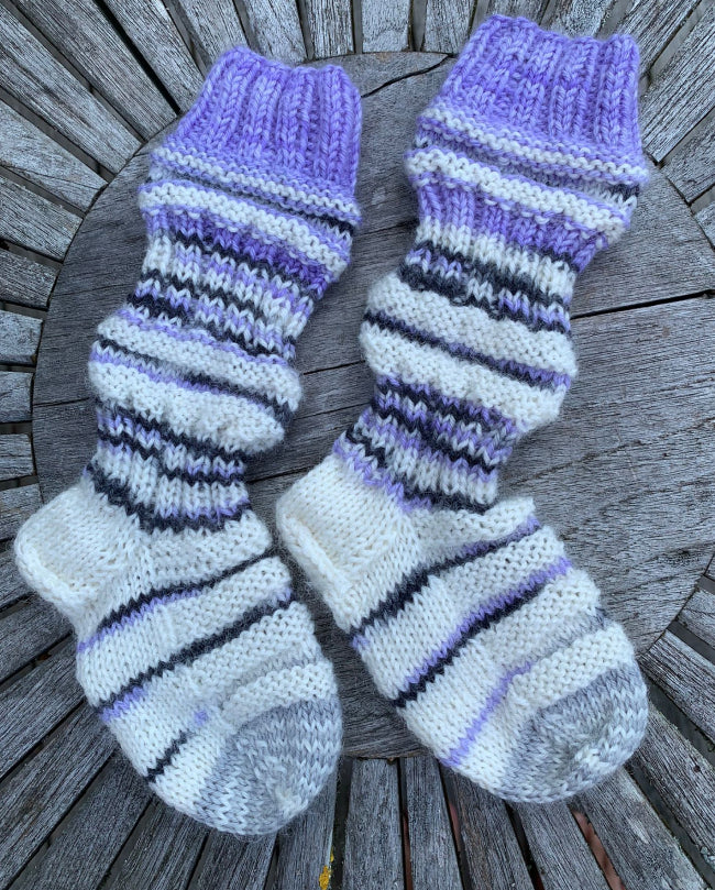 Tågsockor av restgarn, 11,5cm i foten